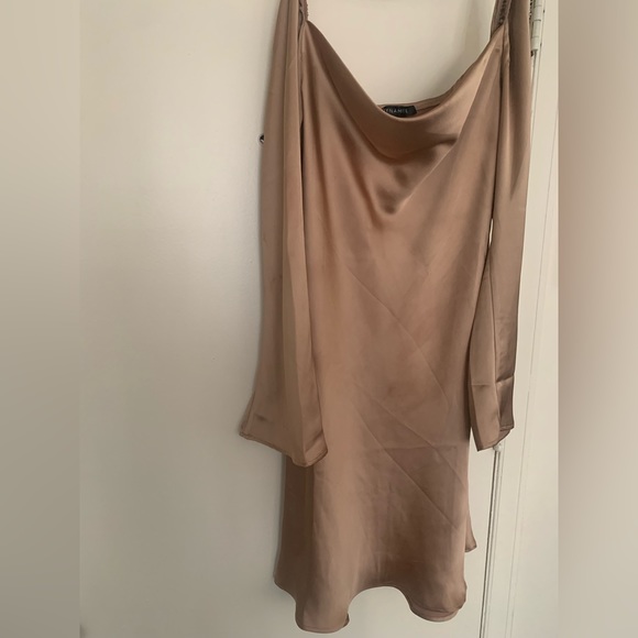 Champagne Mini Satin Long Sleeve Dress - Picture 4 of 5
